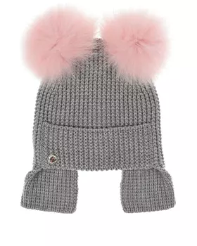 Серая шапка с меховыми помпонами Joli Bebe детская