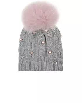 Серая шапка с розовым меховым помпоном Il Trenino детская