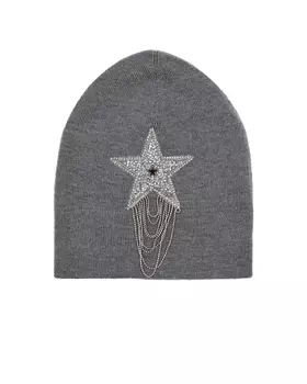 Серая шапка со звездой из стразов Regina детская