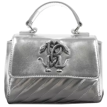 Серебристая стеганая сумка с лого Roberto Cavalli