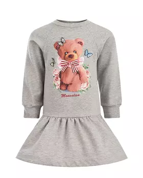 Серое платье с принтом "Мишка" Monnalisa детское