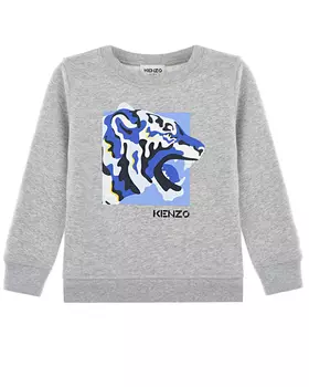 Серый свитшот с принтом "тигр" KENZO детский