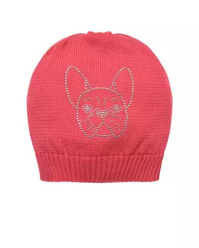 Шапка цвета фуксии с бульдогом из стразов Catya