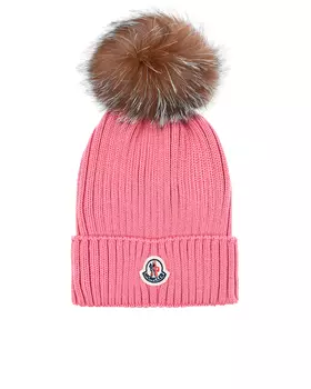 Шапка цвета фуксии с меховым помпоном Moncler детская
