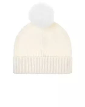 Шапка кремового цвета с меховым помпоном Yves Salomon детская