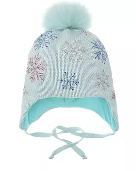 Шапка мятного цвета со снежинками из страз Chobi детская