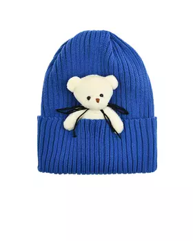 Шапка с игрушкой мишка, синяя Regina