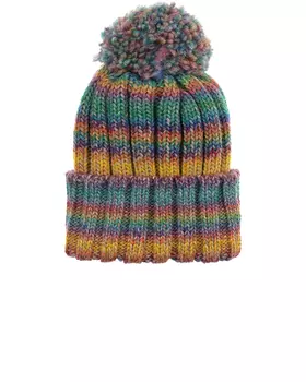 Шапка в разноцветную полоску с помпоном Catya детская