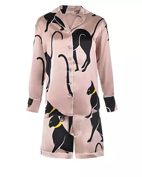 Шелковый комплект с принтом "Черные кошки" Olivia von Halle