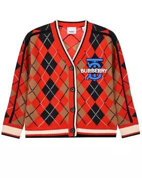 Шерстяной кардиган с узором в виде ромбов Burberry детский