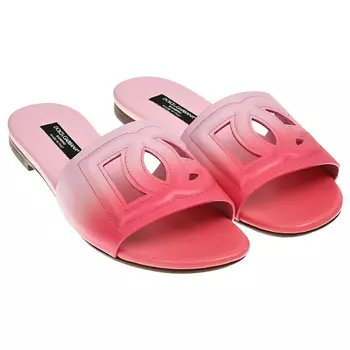 Шлепки кожаные, принт градиент и лого Dolce&Gabbana