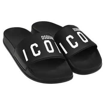 Шлепки с белым лого, черные Dsquared2