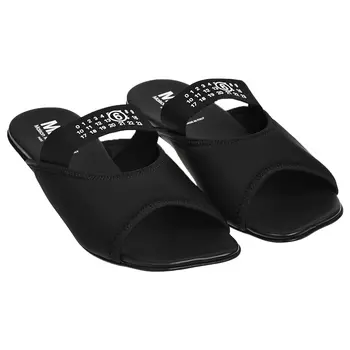 Шлепки с белым лого, черные MM6 Maison Margiela