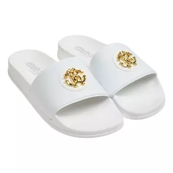 Шлепки с золотым лого Roberto Cavalli