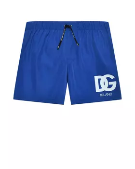 Шорты для купания с белым лого, синие Dolce&Gabbana