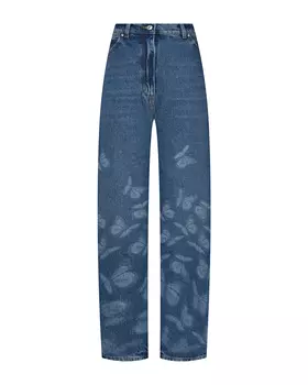 Синие джинсы с принтом "бабочки" MSGM