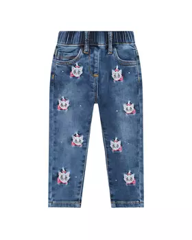 Синие джинсы с вышивкой "котята" Monnalisa детские