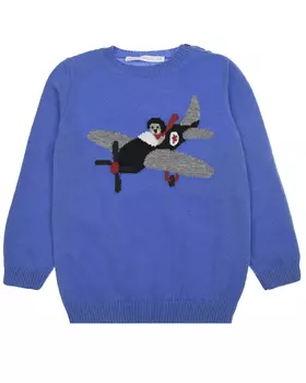 Синий джемпер с декором "самолет" Per te детский