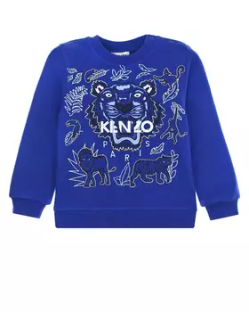 Синий свитшот с принтом "тигр" KENZO детский