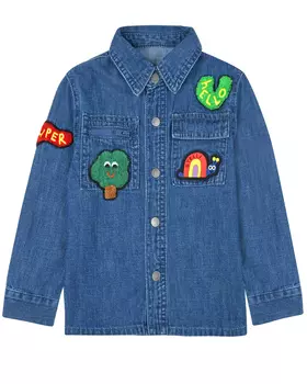 Синяя джинсовая рубашка с аппликациями Stella McCartney детская
