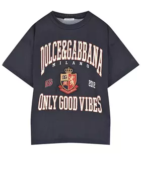 Синяя футболка с принтом "Only Good Vibes" Dolce&amp;Gabbana детская