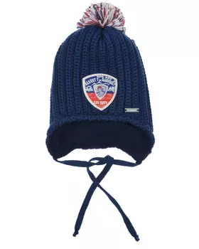 Синяя шапка с помпоном и нашивкой Il Trenino детская