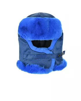 Синяя шапка-ушанка с мехом кролика Plooml детская