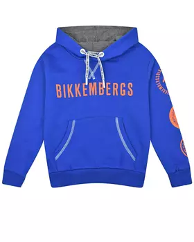 Синяя толстовка-худи с оранжевым лого Bikkembergs детская