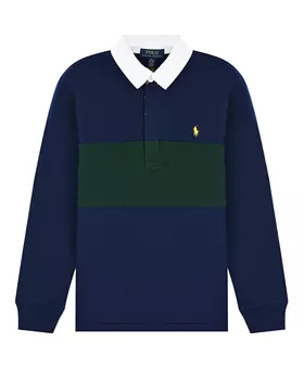 Синяя толстовка-худи с зеленой полосой Ralph Lauren детская