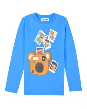 Синяя толстовка с принтом "фотоаппарат" Moschino детская