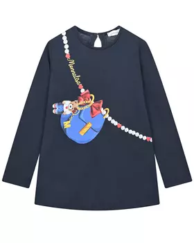 Синяя туника с принтом "сумочка" Monnalisa детская