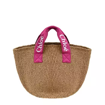 Сумка плетеная, ручки-ленты фуксия с лого Chloe