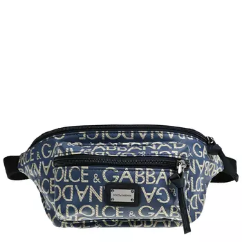 Сумка поясная жаккард сплошной логотип, темно - синяя Dolce&Gabbana