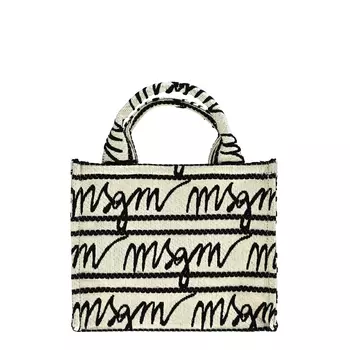 Сумка-шоппер мини со сплошным принтом бренда, белая MSGM