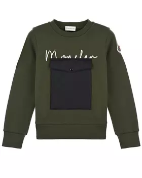Свитшот цвета хаки с карманом Moncler детский