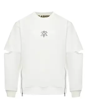 Свитшот с разрезами на рукавах и иероглифом, белый Flashin