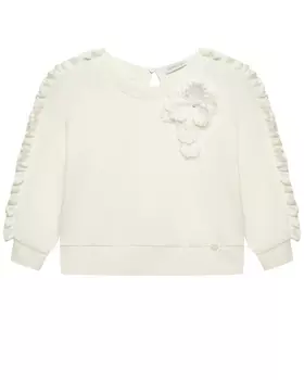 Свитшот с рюшами и объемным цветком на груди, белый Monnalisa