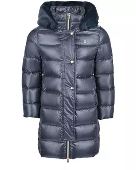 Темно-синее глянцевое пальто-пуховик Herno детское