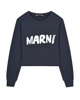 Темно-синий свитшот с белым лого MARNI детское