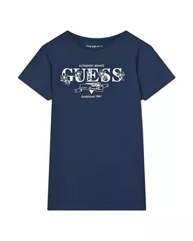 Темно-синяя футболка с белым логотипом Guess детское