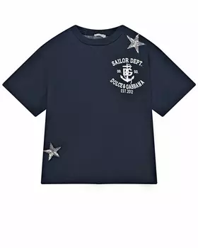 Темно-синяя футболка с белым принтом "Sailor Dept." Dolce&amp;Gabbana детское