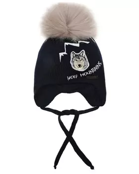 Темно-синяя шапка с вышивкой "волк" Il Trenino детское