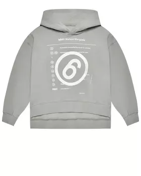 Толстовка-худи оверсайз серая с белым лого MM6 Maison Margiela