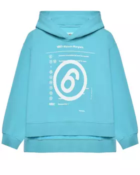 Толстовка-худи с белым лого, бирюзовая MM6 Maison Margiela