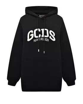 Толстовка-худи с лого из стразов, черная GCDS