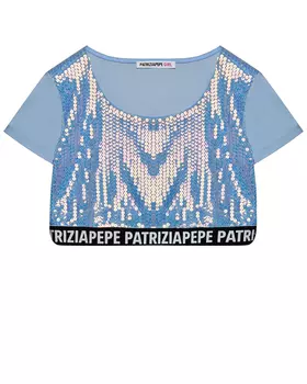 Топ с пайетками, контрастная полоска с лого Patrizia Pepe