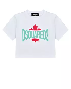 Укороченная футболка с лого, белая Dsquared2
