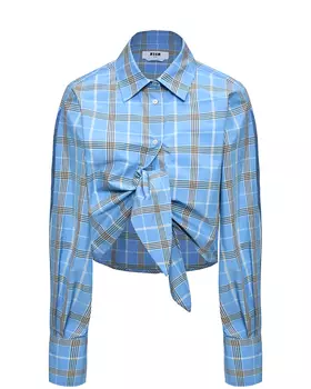 Укороченная рубашка в клетку, голубая MSGM
