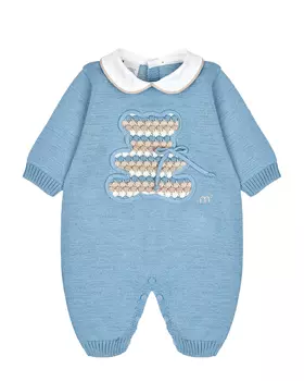 Вязаный комбинезон с декором "медвежонок", синий Marlu