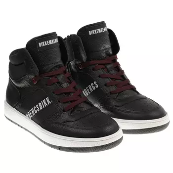 Высокие черные кеды с бордовыми шнурками Bikkembergs детские